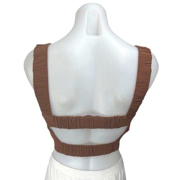 Zara Brown Linen Sleeveless Square Neck Cami Camisole Crop Tank Top Size XS - Picture 2 of 4